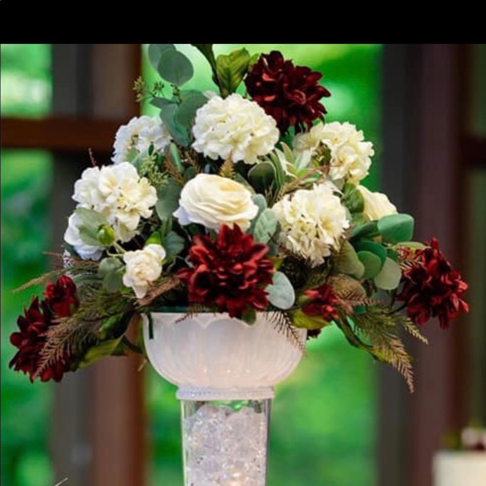 Maroon - white & green wedding flowers!
